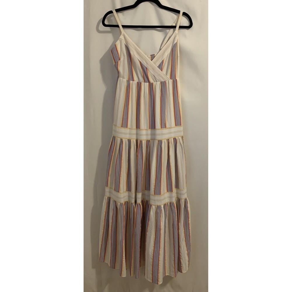 LALAVON Womens Size Small Maxi Dress Cotton Tiered Adjustable Straps Pockets